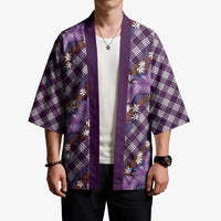 Polynesian Monstera Tiare Floral Kimono Lavender Tropical Plaid - Polynesian Pride