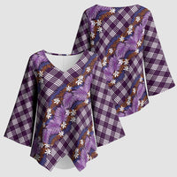 Polynesian Monstera Tiare Floral Kimono Sleeve Blouse Lavender Tropical Plaid - Polynesian Pride