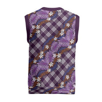 Polynesian Monstera Tiare Floral Christmas Knitted V-Neck Vest Lavender Tropical Plaid - Polynesian Pride
