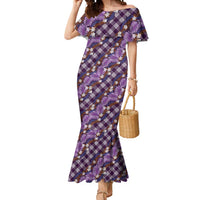 Polynesian Monstera Tiare Floral Mermaid Dress Lavender Tropical Plaid - Polynesian Pride