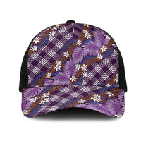 Polynesian Monstera Tiare Floral Mesh Trucker Cap Lavender Tropical Plaid - Polynesian Pride