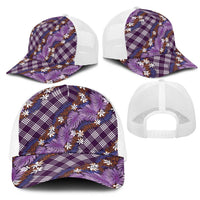 Polynesian Monstera Tiare Floral Mesh Trucker Cap Lavender Tropical Plaid - Polynesian Pride