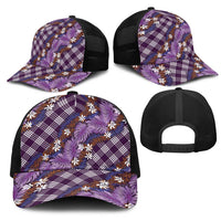 Polynesian Monstera Tiare Floral Mesh Trucker Cap Lavender Tropical Plaid - Polynesian Pride