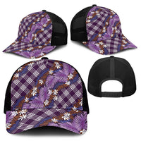 Polynesian Monstera Tiare Floral Mesh Trucker Cap Lavender Tropical Plaid - Polynesian Pride