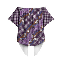 Polynesian Monstera Tiare Floral Off Shoulder Wrap Waist Top Lavender Tropical Plaid LT01 - Polynesian Pride