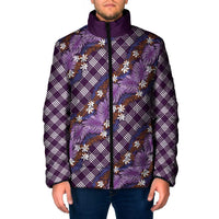 Polynesian Monstera Tiare Floral Padded Jacket Lavender Tropical Plaid - Polynesian Pride