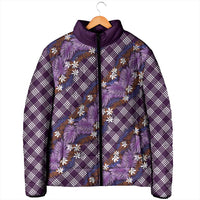Polynesian Monstera Tiare Floral Padded Jacket Lavender Tropical Plaid - Polynesian Pride