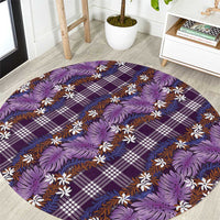 Polynesian Monstera Tiare Floral Round Carpet Lavender Tropical Plaid - Polynesian Pride