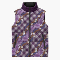 Polynesian Monstera Tiare Floral Sleeveless Puffer Jacket Lavender Tropical Plaid - Polynesian Pride