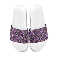 Polynesian Monstera Tiare Floral Slide Sandals Lavender Tropical Plaid - Polynesian Pride