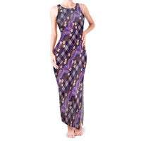 Polynesian Monstera Tiare Floral Tank Maxi Dress Lavender Tropical Plaid - Polynesian Pride