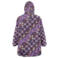 Polynesian Monstera Tiare Floral Wearable Blanket Hoodie Lavender Tropical Plaid - Polynesian Pride
