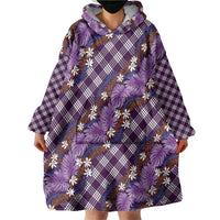 Polynesian Monstera Tiare Floral Wearable Blanket Hoodie Lavender Tropical Plaid - Polynesian Pride