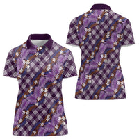 Polynesian Monstera Tiare Floral Women Polo Shirt Lavender Tropical Plaid - Polynesian Pride