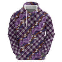 Polynesian Monstera Tiare Floral Zip Hoodie Lavender Tropical Plaid - Polynesian Pride