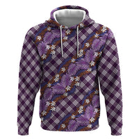 Polynesian Monstera Tiare Floral Zip Hoodie Lavender Tropical Plaid - Polynesian Pride