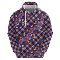 Polynesian Monstera Tiare Floral Zip Hoodie Lavender Tropical Plaid - Polynesian Pride