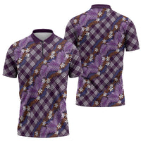 Polynesian Monstera Tiare Floral Zipper Polo Shirt Lavender Tropical Plaid - Polynesian Pride