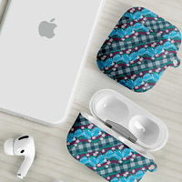 Polynesian Monstera Tiare Floral AirPods Case Dark Teal Tropical Plaid - Polynesian Pride