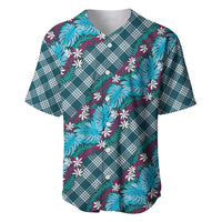 Polynesian Monstera Tiare Floral Baseball Jersey Dark Teal Tropical Plaid - Polynesian Pride