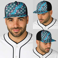 Polynesian Monstera Tiare Floral Baseball Net Cap Dark Teal Tropical Plaid - Polynesian Pride