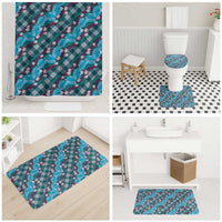 Polynesian Monstera Tiare Floral Bathroom Set Dark Teal Tropical Plaid - Polynesian Pride