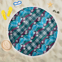 Polynesian Monstera Tiare Floral Beach Blanket Dark Teal Tropical Plaid - Polynesian Pride
