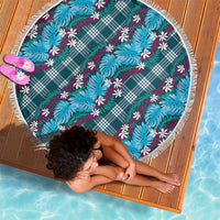 Polynesian Monstera Tiare Floral Beach Blanket Dark Teal Tropical Plaid - Polynesian Pride