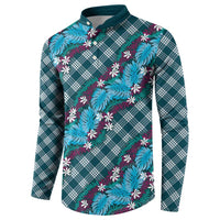 Polynesian Monstera Tiare Floral Button Sweatshirt Dark Teal Tropical Plaid - Polynesian Pride