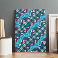 Polynesian Monstera Tiare Floral Canvas Wall Art Dark Teal Tropical Plaid - Polynesian Pride