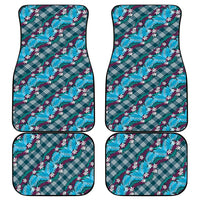 Polynesian Monstera Tiare Floral Car Mats Dark Teal Tropical Plaid - Polynesian Pride