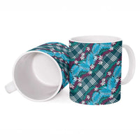 Polynesian Monstera Tiare Floral Ceramic Mug Dark Teal Tropical Plaid - Polynesian Pride