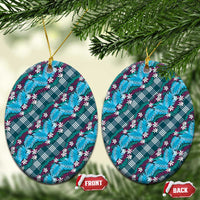 Polynesian Monstera Tiare Floral Ceramic Ornament Dark Teal Tropical Plaid - Polynesian Pride
