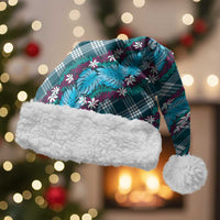 Polynesian Monstera Tiare Floral Christmas Santa Hat Dark Teal Tropical Plaid - Polynesian Pride