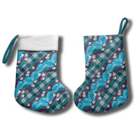 Polynesian Monstera Tiare Floral Christmas Stocking Dark Teal Tropical Plaid - Polynesian Pride