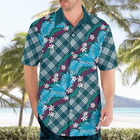 Polynesian Monstera Tiare Floral Hawaiian Shirt Dark Teal Tropical Plaid - Polynesian Pride