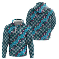 Polynesian Monstera Tiare Floral Hoodie Dark Teal Tropical Plaid - Polynesian Pride