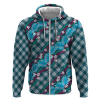 Polynesian Monstera Tiare Floral Hoodie Dark Teal Tropical Plaid - Polynesian Pride