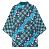 Polynesian Monstera Tiare Floral Kimono Dark Teal Tropical Plaid - Polynesian Pride