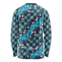 Polynesian Monstera Tiare Floral Long Sleeve Shirt Dark Teal Tropical Plaid - Polynesian Pride