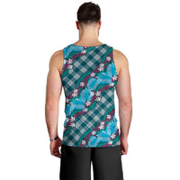 Polynesian Monstera Tiare Floral Men Tank Top Dark Teal Tropical Plaid - Polynesian Pride