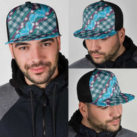 Polynesian Monstera Tiare Floral Mesh Trucker Cap Dark Teal Tropical Plaid LT01 - Polynesian Pride