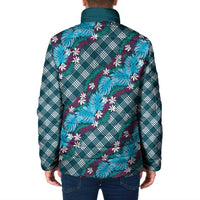 Polynesian Monstera Tiare Floral Padded Jacket Dark Teal Tropical Plaid - Polynesian Pride