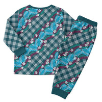 Polynesian Monstera Tiare Floral Christmas Pajama Set Dark Teal Tropical Plaid - Polynesian Pride