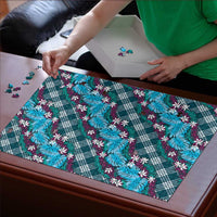 Polynesian Monstera Tiare Floral Puzzle Dark Teal Tropical Plaid - Polynesian Pride