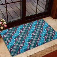 Polynesian Monstera Tiare Floral Rubber Doormat Dark Teal Tropical Plaid - Polynesian Pride