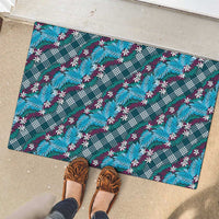 Polynesian Monstera Tiare Floral Rubber Doormat Dark Teal Tropical Plaid - Polynesian Pride