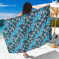 Polynesian Monstera Tiare Floral Sarong Dark Teal Tropical Plaid - Polynesian Pride