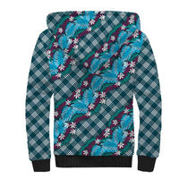 Polynesian Monstera Tiare Floral Sherpa Hoodie Dark Teal Tropical Plaid - Polynesian Pride