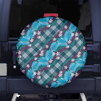 Polynesian Monstera Tiare Floral Spare Tire Cover Dark Teal Tropical Plaid - Polynesian Pride
